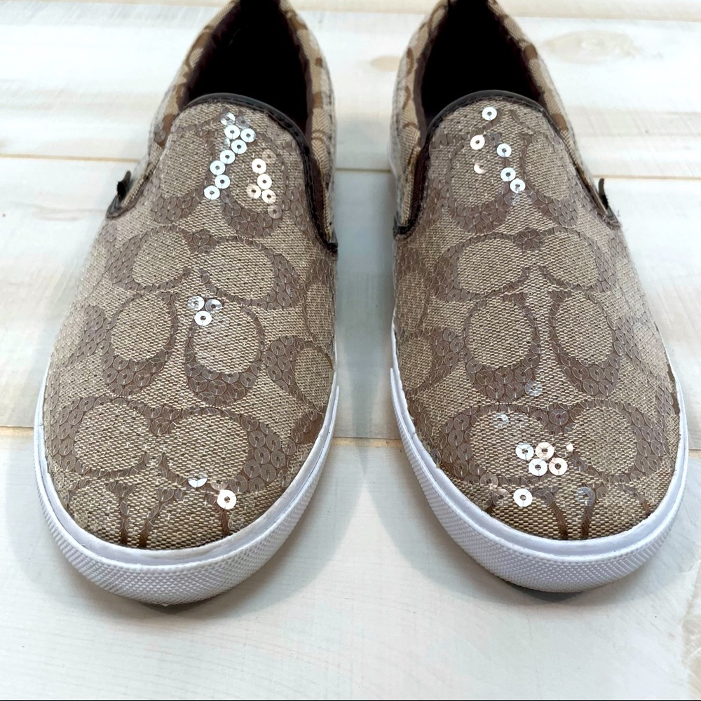 Coach Signature Kivy Brown Sequin Sneakers 9B - Picture 7 of 9